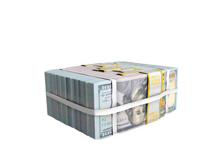 concept of money Deposite Big Stack of dollar bills Cash With Bow 3d render on white no shadow