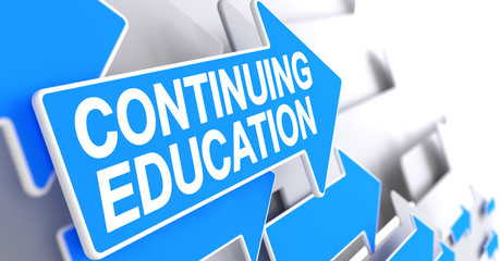 Continuing Education - Text on the Blue Pointer. 3D.