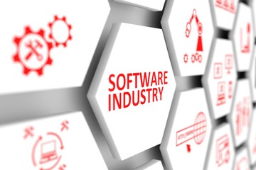 SOFTWARE INDUSTRY concept cell blurred background 3d illustration