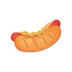 Hot dog with mustard vector Illustration on a white background