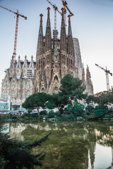 View of the Sagrada Familia in Barcelona, Spain, designed by architect Antoni Gaudi