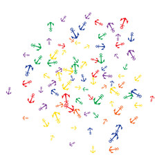 Pretty summer background with anchors. Anchor In Cartoon Free Style. Pattern Art Illustration Vector