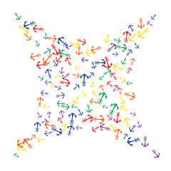 Pretty summer background with anchors. Anchor In Cartoon Free Style. Pattern Art Illustration Vector