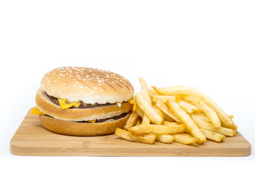 Cheese burger - American cheese burger with Golden French fries