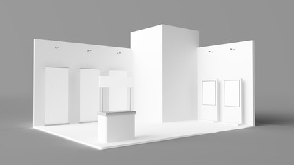 exhibition stand with pos, pois, reception desk and rollers