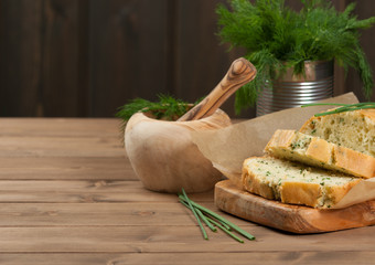 Homebaked Cake With Parmesan, Dill, Chives.