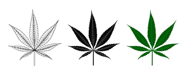 Black and Green Cannabis Leaf . Logo Design - obrazy, fototapety, plakaty