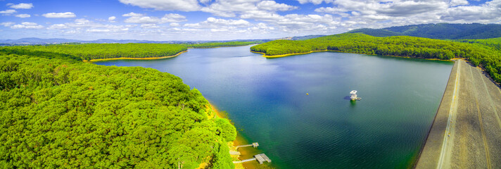 Aerial panorama of Silvan Reservoir in Melbourne, Victoria, Australia
