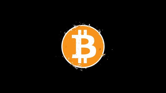 Particles forming Bitcoin cryptocurrency coin over black background. Beautiful creative Bitcoin icon appearance animation