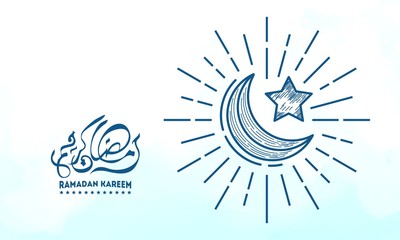 Luxury Gold Hand Drawn Ramadan Kareem in watercolor wallpaper, Moon and Star Background, Arabic Ramadan Kareem wallpaper