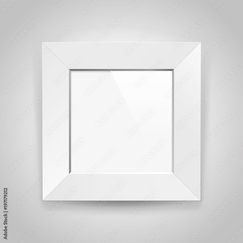 Poster realistic empty squre white frame on gray background, border for your creative project, mock-up samp
