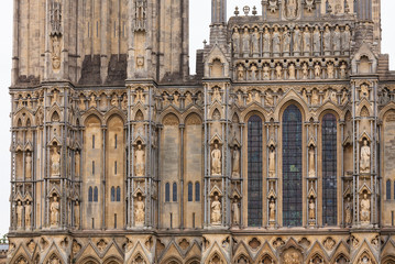 Obraz premium Wells Cathedral facade detail Somerset South West England UK