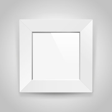 Realistic empty squre white frame on gray background, border for your creative project, mock-up sample, picture on the wall, vector design object