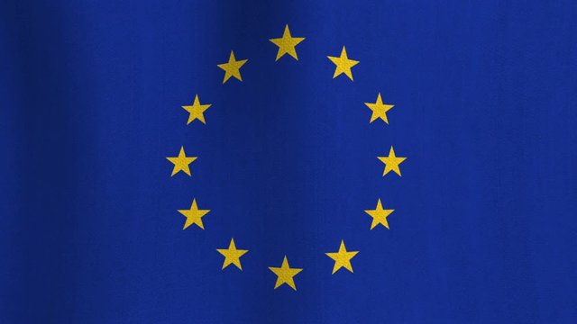 Realistic cotton flag of Europe as a background. May 9. Europe Day. Seamless looping animation of grunge European Union waving flag with fabric texture