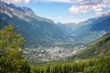 Aerial view on Chamonix valley in summer, Mont Blanc massif, The Alps, France © Delphotostock
