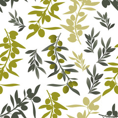 Seamless pattern of olive branches. Mediterranean culture symbol