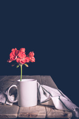 Cup white vintage with flower with space for text