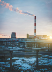 Obraz premium Thermal power plant in Tallinn, Estonia on the sunset.