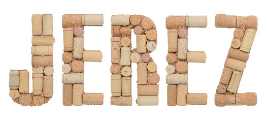 Wine region of Spain Jerez made of wine corks Isolated on white background