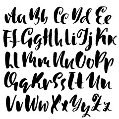 Handdrawn dry brush font. Modern brush lettering. Grunge style alphabet. Vector illustration.