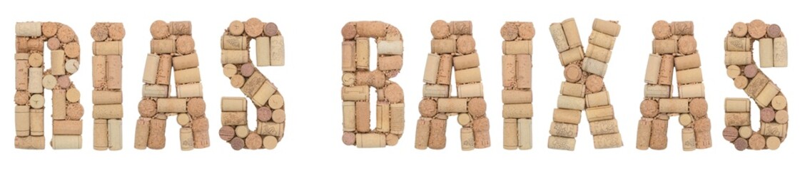 Wine region of Spain Rías Baixas made of wine corks Isolated on white background