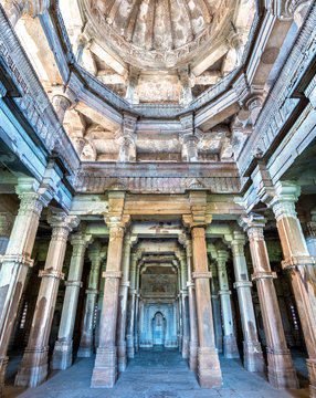 Interior of Jami Masjid, a major tourist attraction at Champaner-Pavagadh Archaeological Park - Gujarat, India