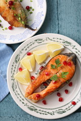 steak salmon , closeup view