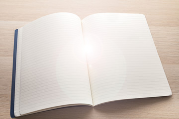 blank notebook with pencil on wooden desk vintage effect