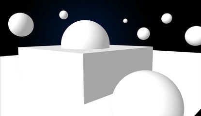Geometric abstract composition: simple 3D shapes in space. Modern background design.