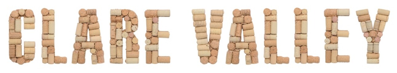 Wine region of Australia Clare Valley made of wine corks Isolated on white background