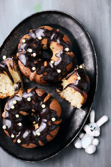 Easter cupcakes with a hare, top view