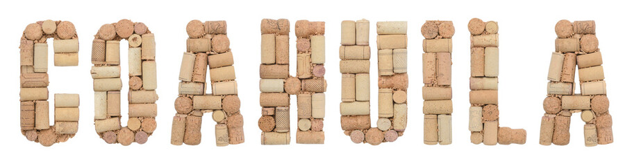 Wine region of Mexico Coahuila made of wine corks Isolated on white background