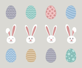 Collection of Easter icons - bunnies and eggs. Vector.