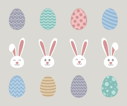 Collection of Easter icons - bunnies and eggs. Vector.