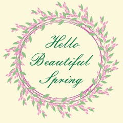 Frame Hello Spring Background With Flowers. vector illustration.