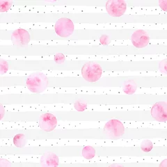 Tapeten Vektor Aquarell rosa Kreise nahtlose Muster auf dem abgestreiften Hintergrund mit Punkten. © Anastasia