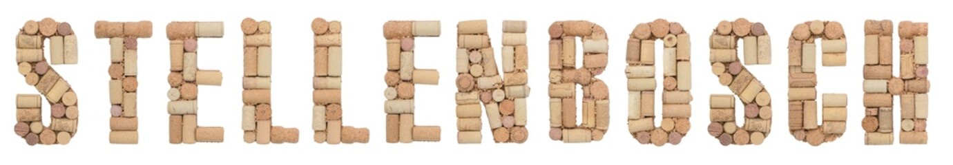 Wine region of South Africa Stellenbosch made of wine corks Isolated on white background
