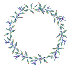 Watercolor natural wreath with green leaves 