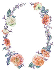 Nature watercolor wreath with roses