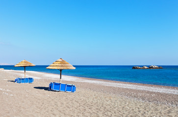 Greece. Rhodes. Kiotari. Sea coast on a sunny summer morning