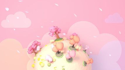 Beautiful cherry blossom world. 3d rendering picture.