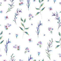 Watercolor seamless pattern with green leaves 