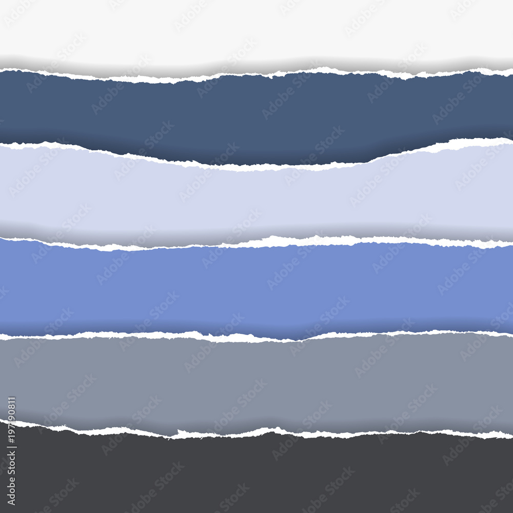 Poster horizontally multicolored torn edges of paper with shadow, isolated vector