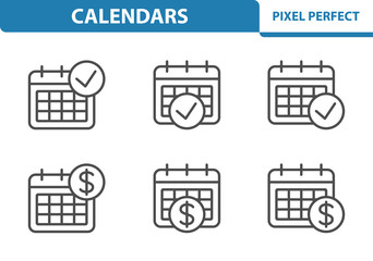 Calendars Icons. Professional, pixel perfect icons depicting various calendar concepts. EPS 8 format.