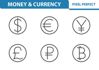 Money and Currency Icons. Professional, pixel perfect icons depicting various money and cucrrency concepts. EPS 8 format.