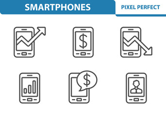 Fototapeta na wymiar Smartphones Icons. Professional, pixel perfect icons depicting various smartphone concepts. EPS 8 format.