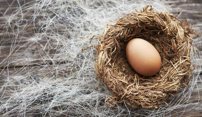 œufs dans un nid de paille 