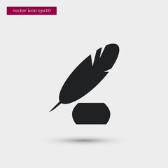 Feather with ink icon. Simple pen element illustration. School symbol design from education collection. Can be used in web and mobile.