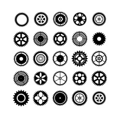 Set of silhouettes gears mechanism automation clockwork