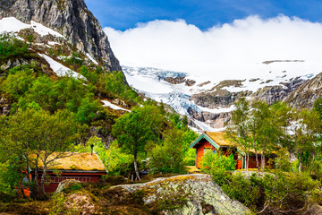 Folgefonna National Park with Buardalen valley and glacier in th